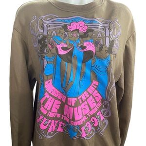 Oversized Brown Disney Graphic Sweatshirt with Colorful Design M